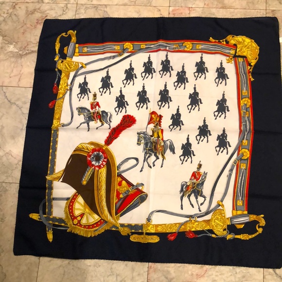 Napoleon Scarf 30” x 30” Square Made in Italy Multi Color Navy Borders Ploy - Picture 3 of 7